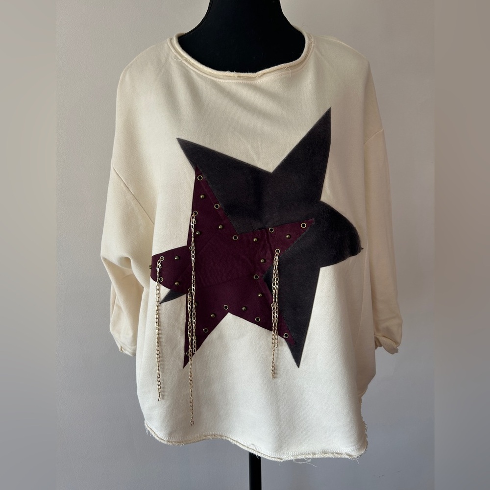 Connie & Co Cream with Textured and Gold Chains Sweater